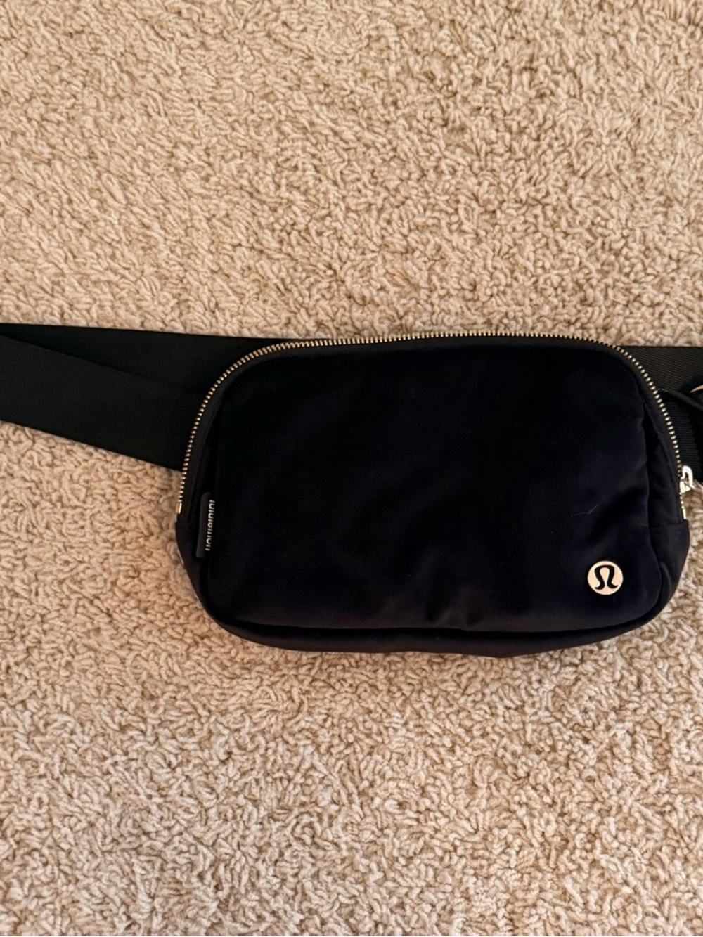 lululemon athletica Black velvet Belt Bag with Gold Logo